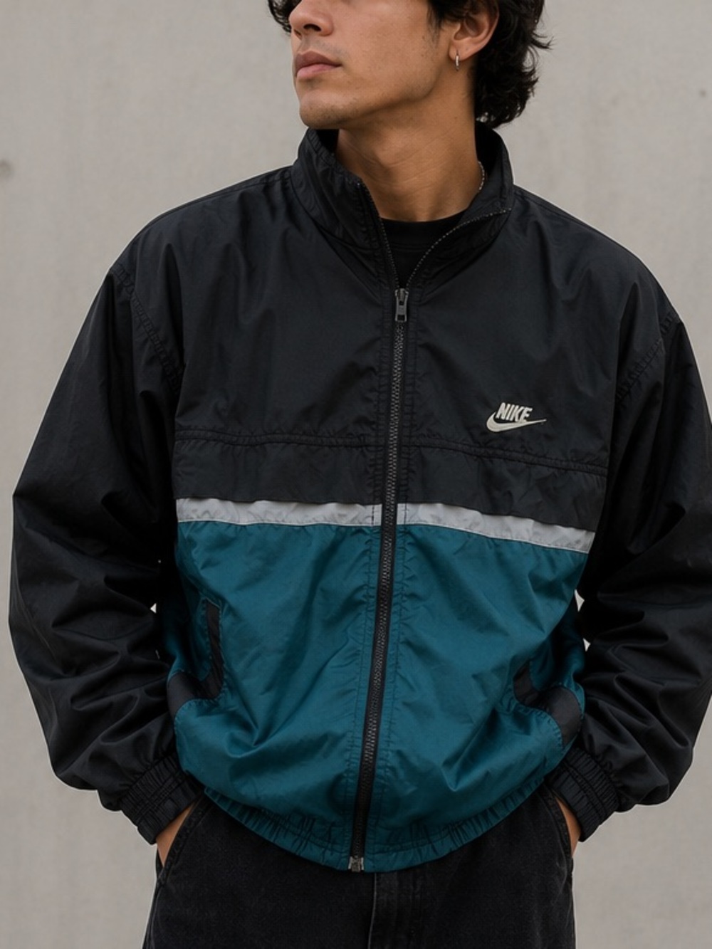 Vintage Nike Windbreaker Jacket Black Teal Colorblock Y2K Men’s M